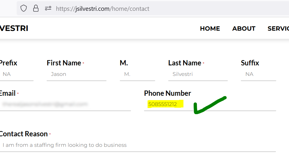 Jason Silvestri BETA v 2023.0.0.21 - Figure 3.2.1 - Contact Form Phone Number Will Now Validate with Just Numbers - After Shot Closeup